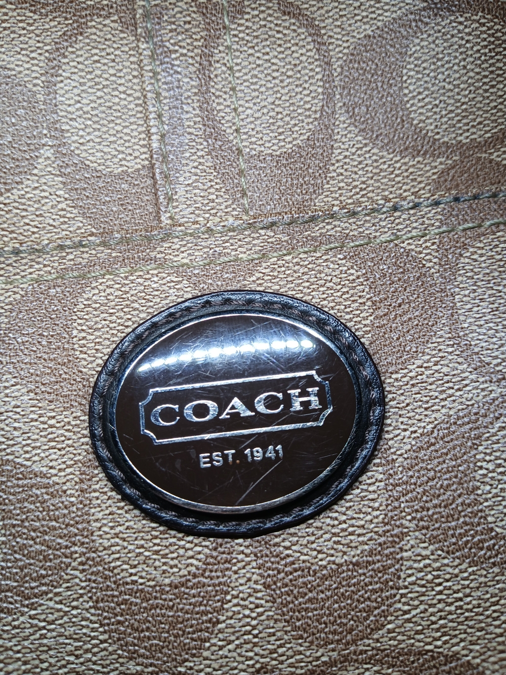 Coach Peyton Signature Heritage Tote Bag Brown F18917 Flawed - Picture 3 of 16